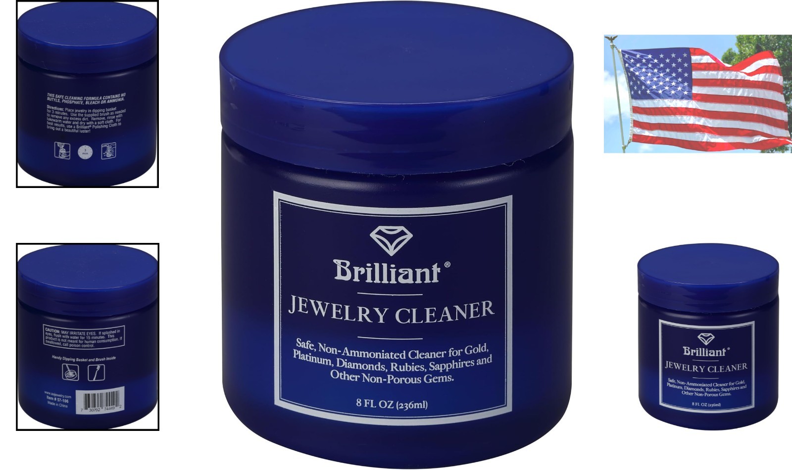 Professional Jewelry Cleaner – 8oz Liquid, Non-Toxic, Brush & Basket Included