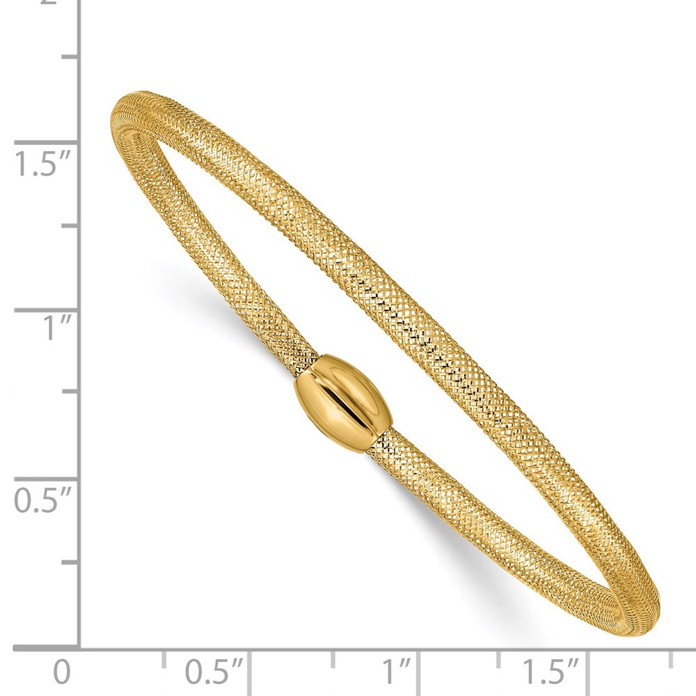 14k Yellow Gold 3mm Woven Mesh Slip-on Stretch Bangle Bracelet 7.25″