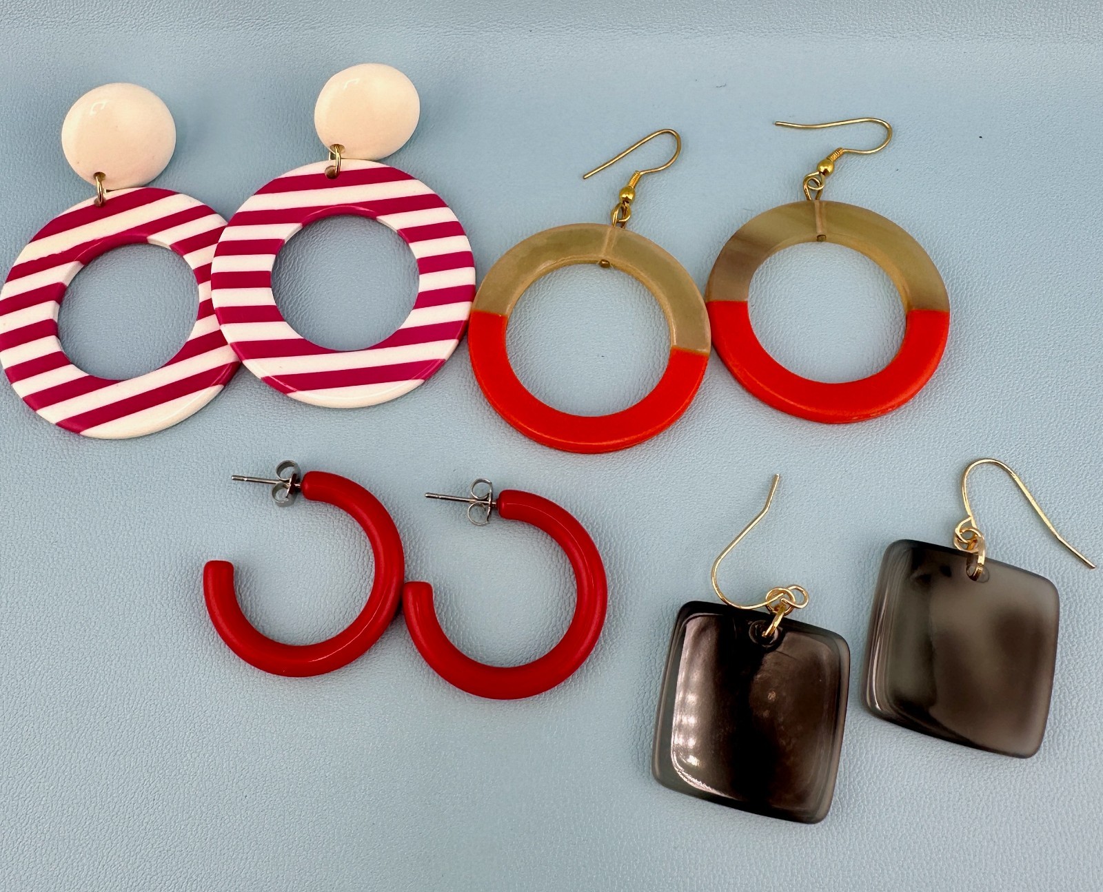 Vintage Earrings Lot Lucite Acrylic Dangle Red Pink White Orange Grey Pierced