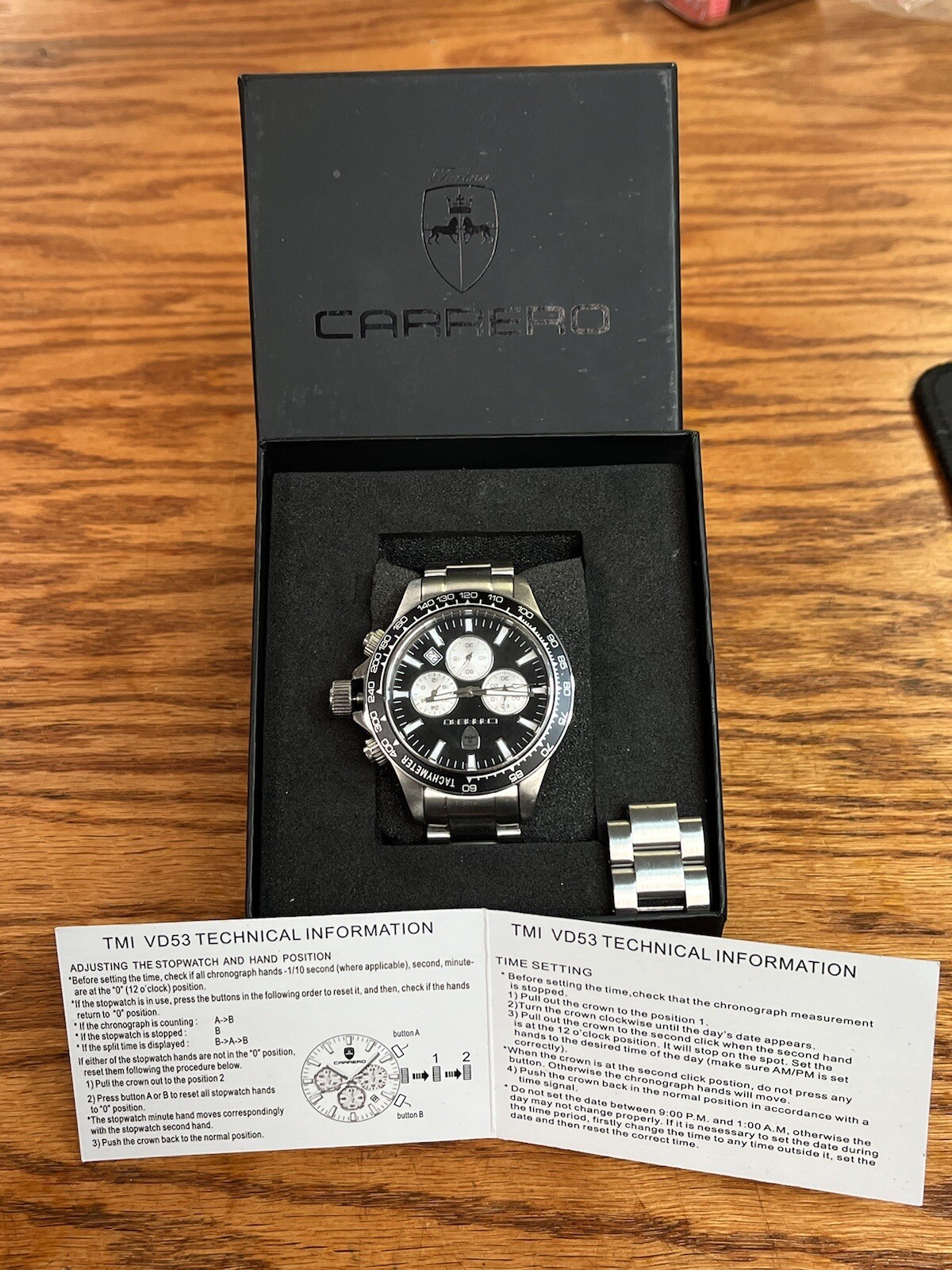 Torino Carrero CS866BKSV 44mm Men Chronograph Stainless Steel Watch