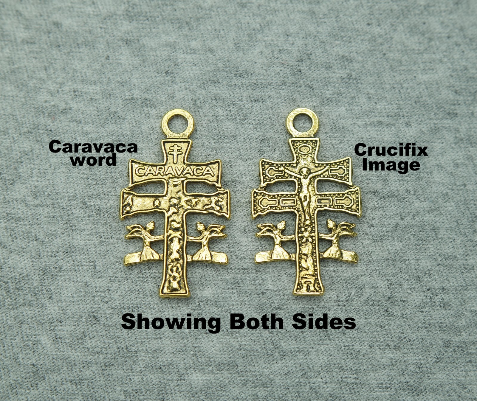Caravaca Cross Pendant or Earrings Gold Plated Zinc Alloy Charm 1.39″ 35mm