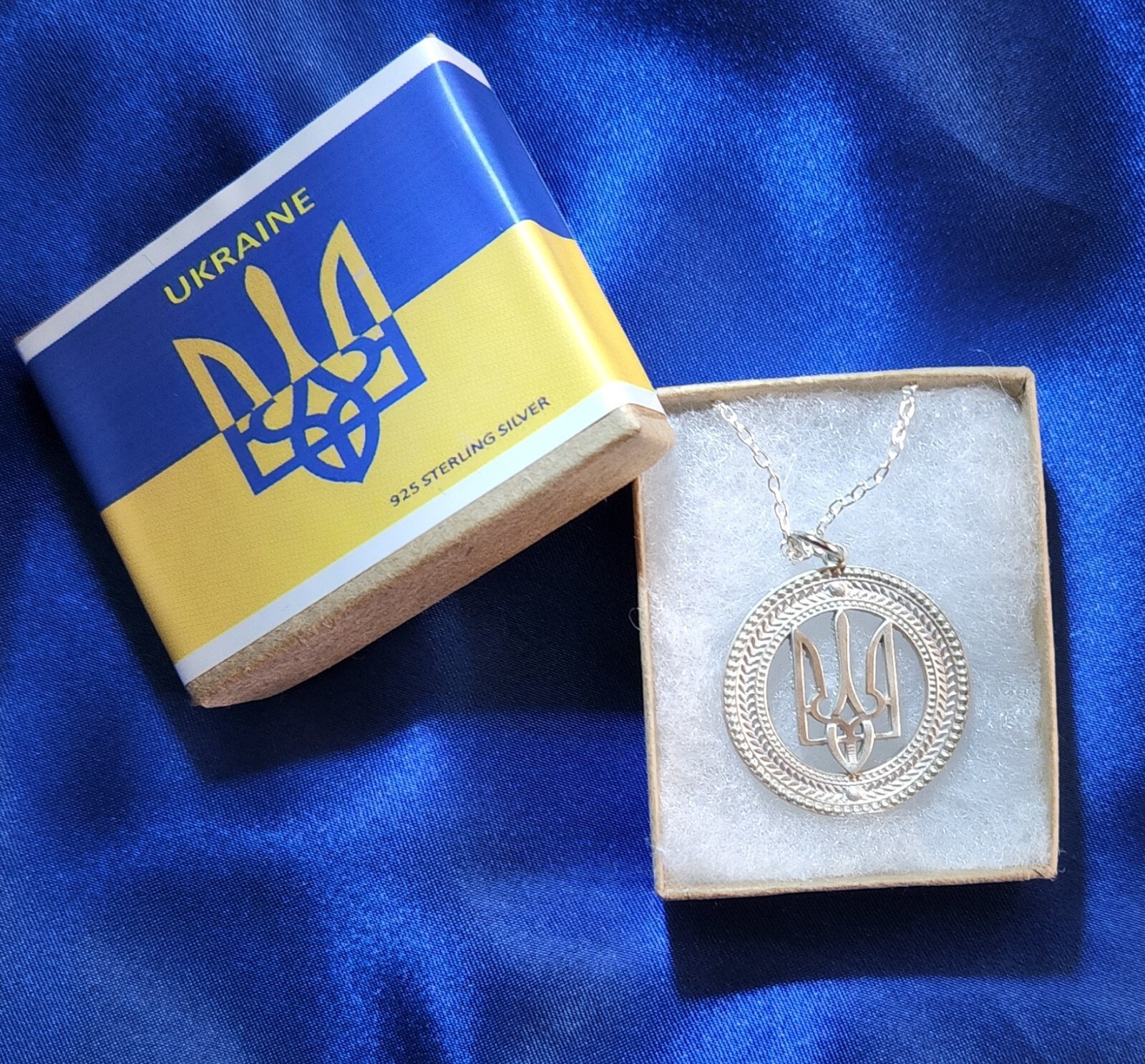 Emblem of UKRAINE, Sterling Silver Pendant with 20″ Sterling Chain, Over 1/3 oz