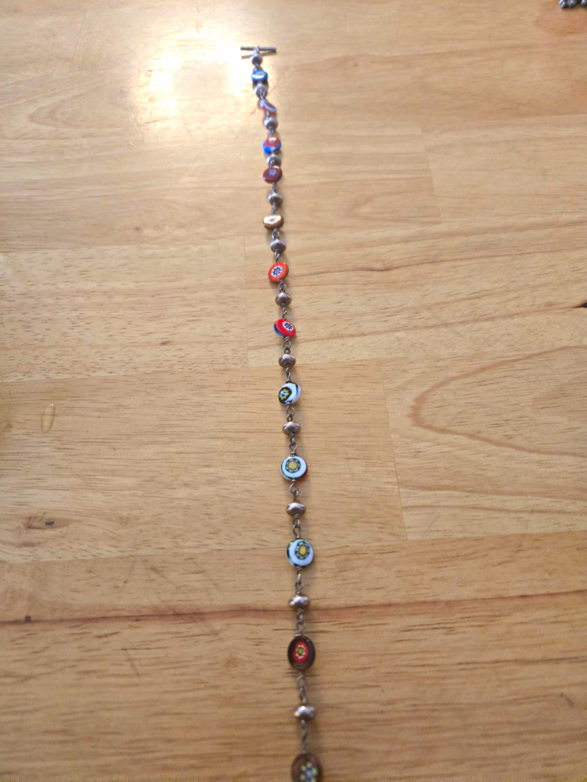 Stainless Steel Cable Chain Necklace With Multicolor Hand Painted Enamal Flowers