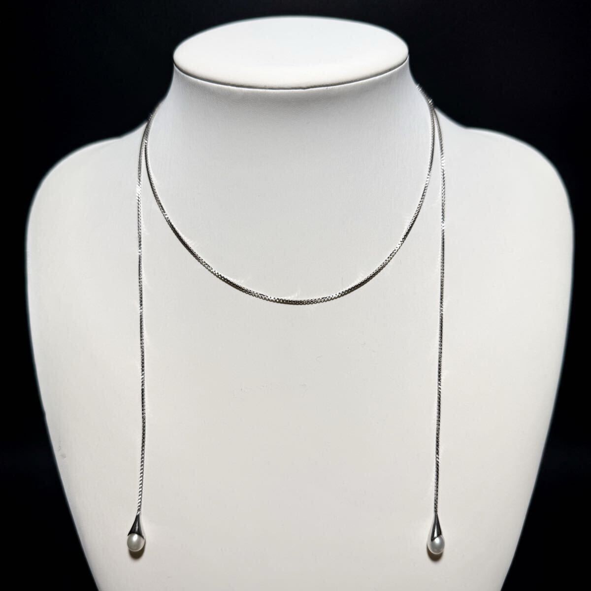 misty Real pearl necklace lariat 6.40-6.50mm 92cm Silver clasp From Japan