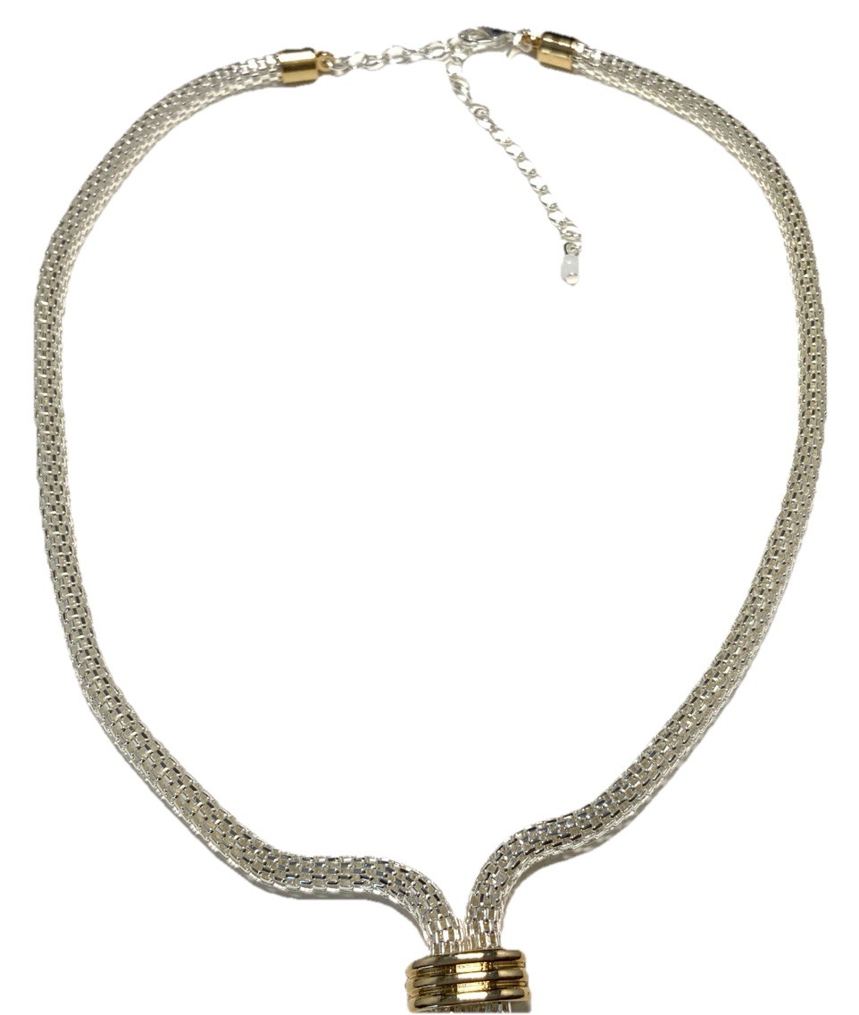 Avon Two Tone Long Mesh Necklace Silvertone 20.5-inches New in Box LW122