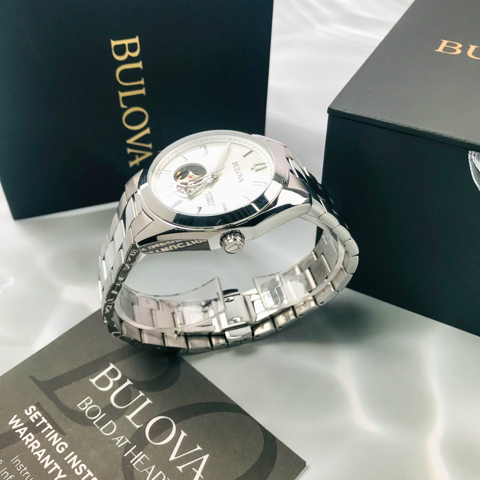 Bulova Surveyor 96A274 Automatic Men’s Watch with Open Heart White Dial 42mm