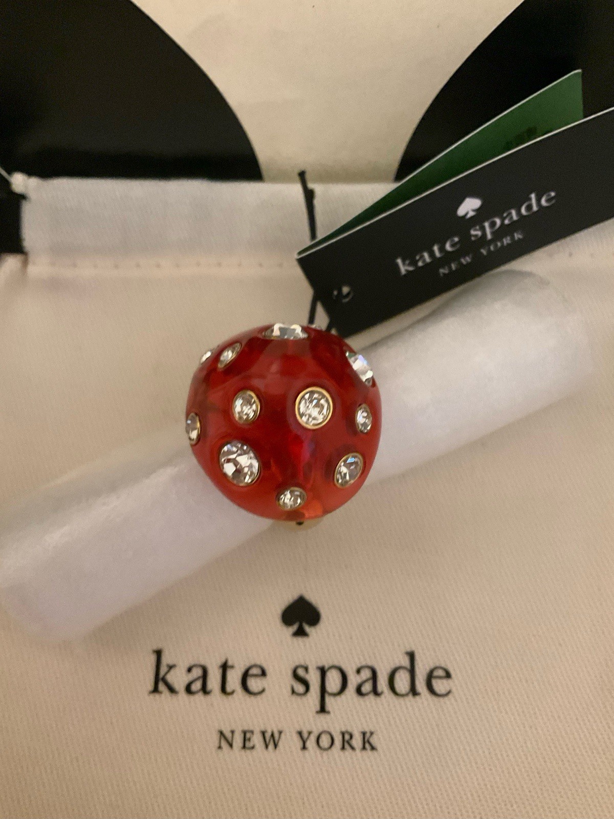 NWT Kate Spade New York Forest Pop Mushroom 12k Gold Plated CZ Crystal Ring Sz 7