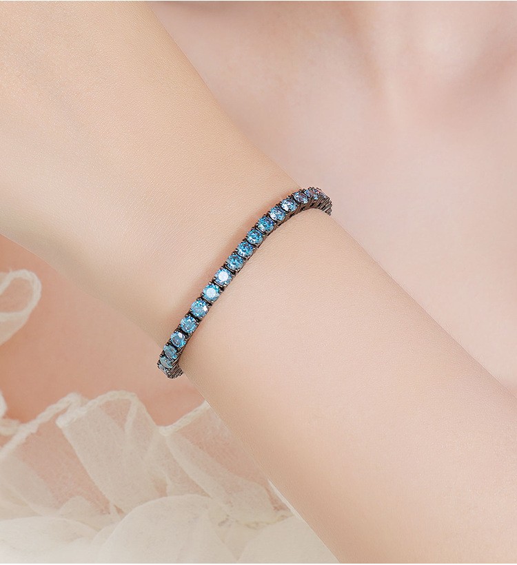 Royal Blue MOISSANITE Tennis Chain Bracelet 925 Sterling Silver Plated Gun Black