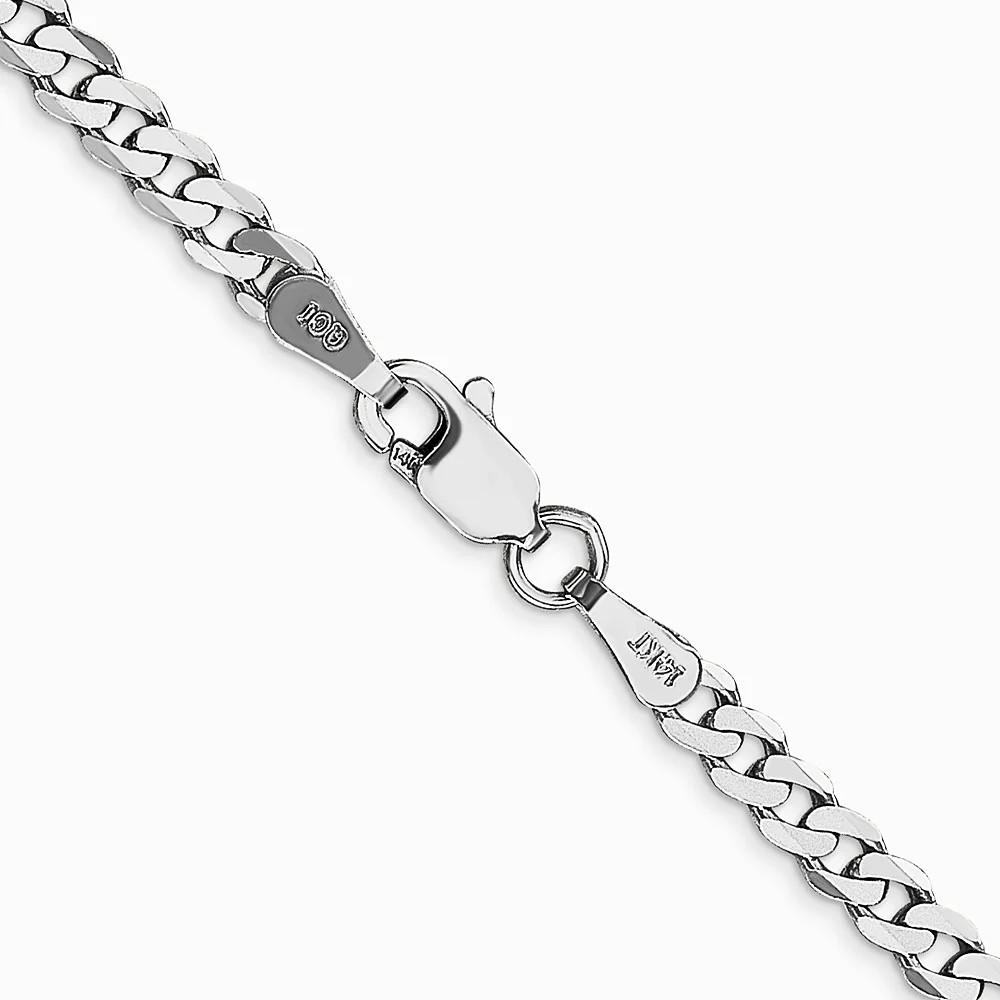 14K White Gold 2.9mm Flat Beveled Curb Chain Necklace 16″-26″