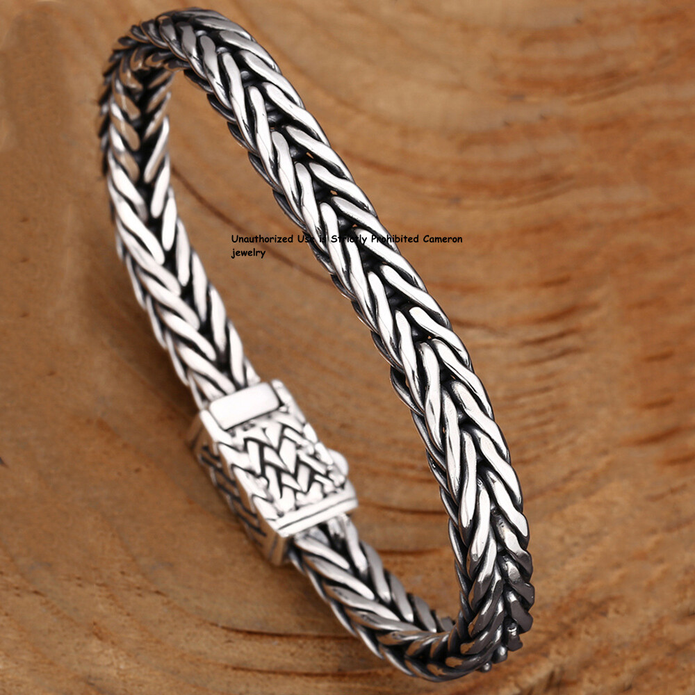 Pure S925 Sterling Silver Chain Men Women 7.5mm Wheat Link Bracelet 7.1-7.9inch