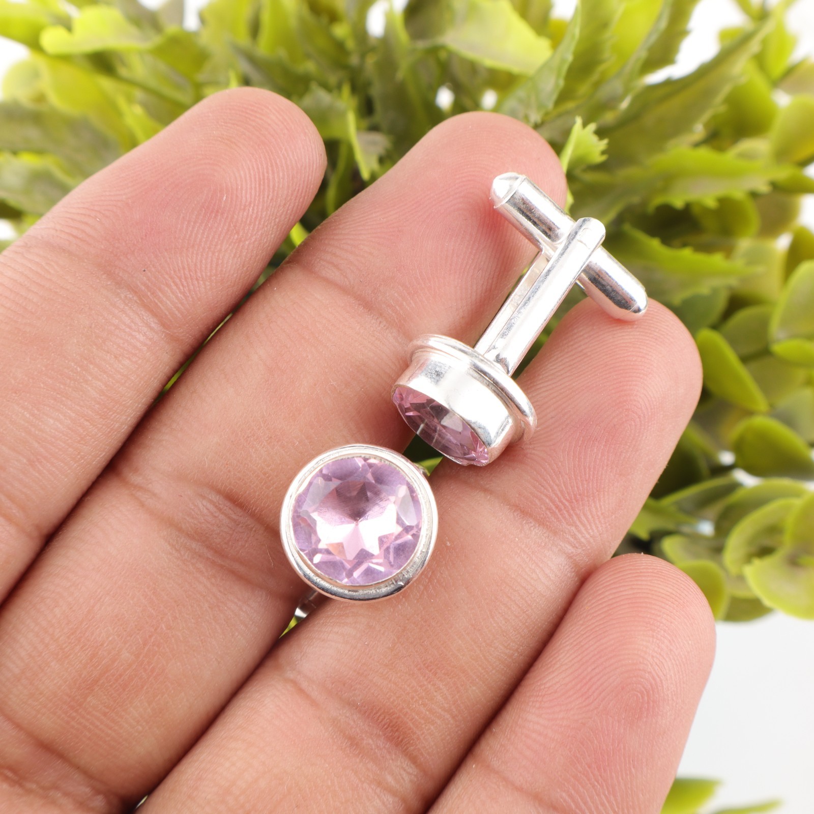 Pink Morganite Gemstone 925 Sterling Silver Men’s Cufflinks Jewelry Gift For