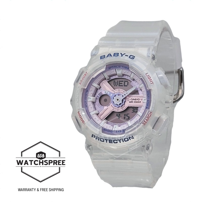 Casio Baby-G Semi-Transparent White Resin Band Watch BA110PS-7A BA-110PS-7A