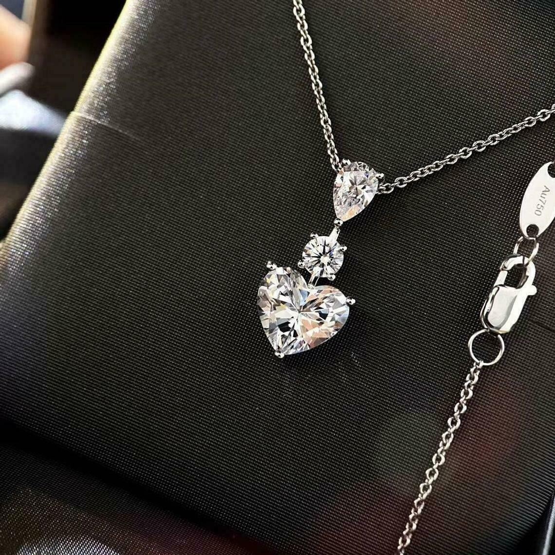 Heart Simulated Diamond Women’s Pretty Fancy Charm Pendant 14K White Gold Plated