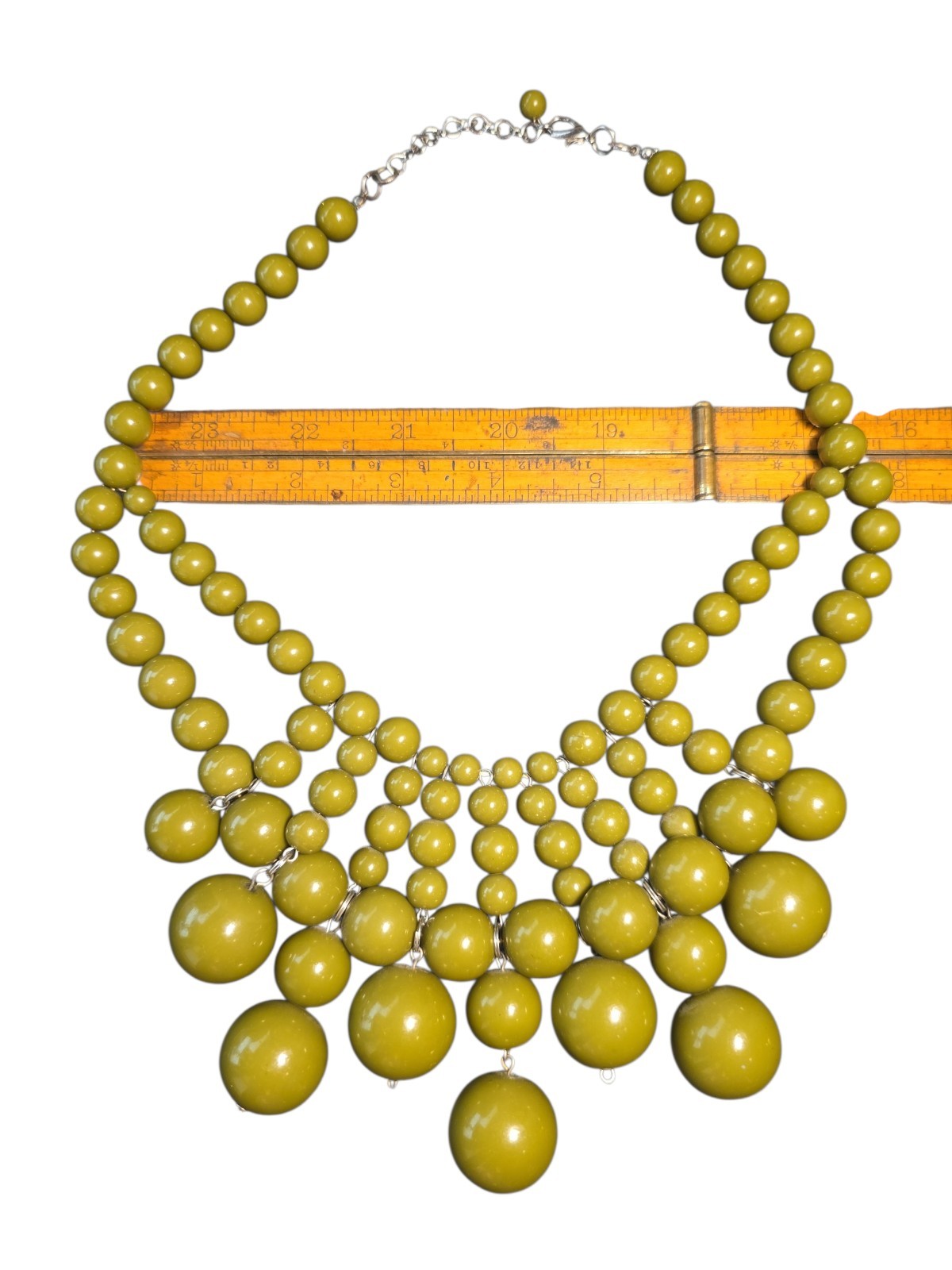 Chunky Mustard Yellow Bib Necklace Statement Acrylic Bead Fringe Boho Bold…