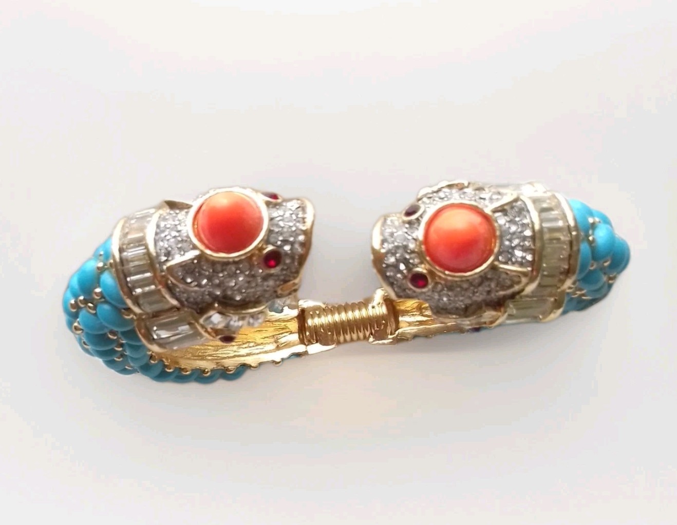 KENNETH LANE KJL KOI FISH GP CUFF/BRACELET TURQUOISE/CORAL CABS RED/ICE CRYSTALS