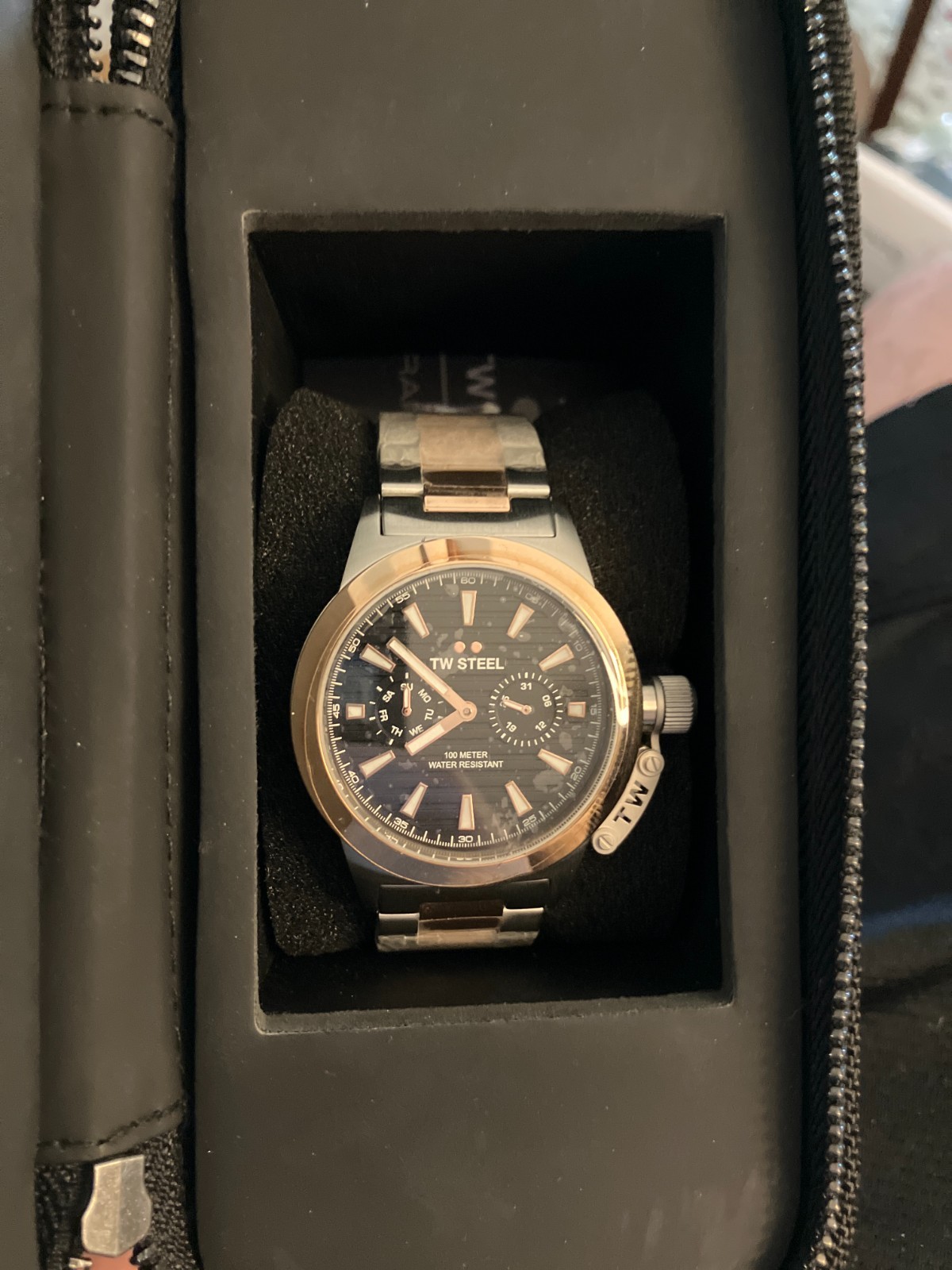 TW Steel Mens’s Two-Tone Stainless Steel Black Dial Watch with Leather Strap