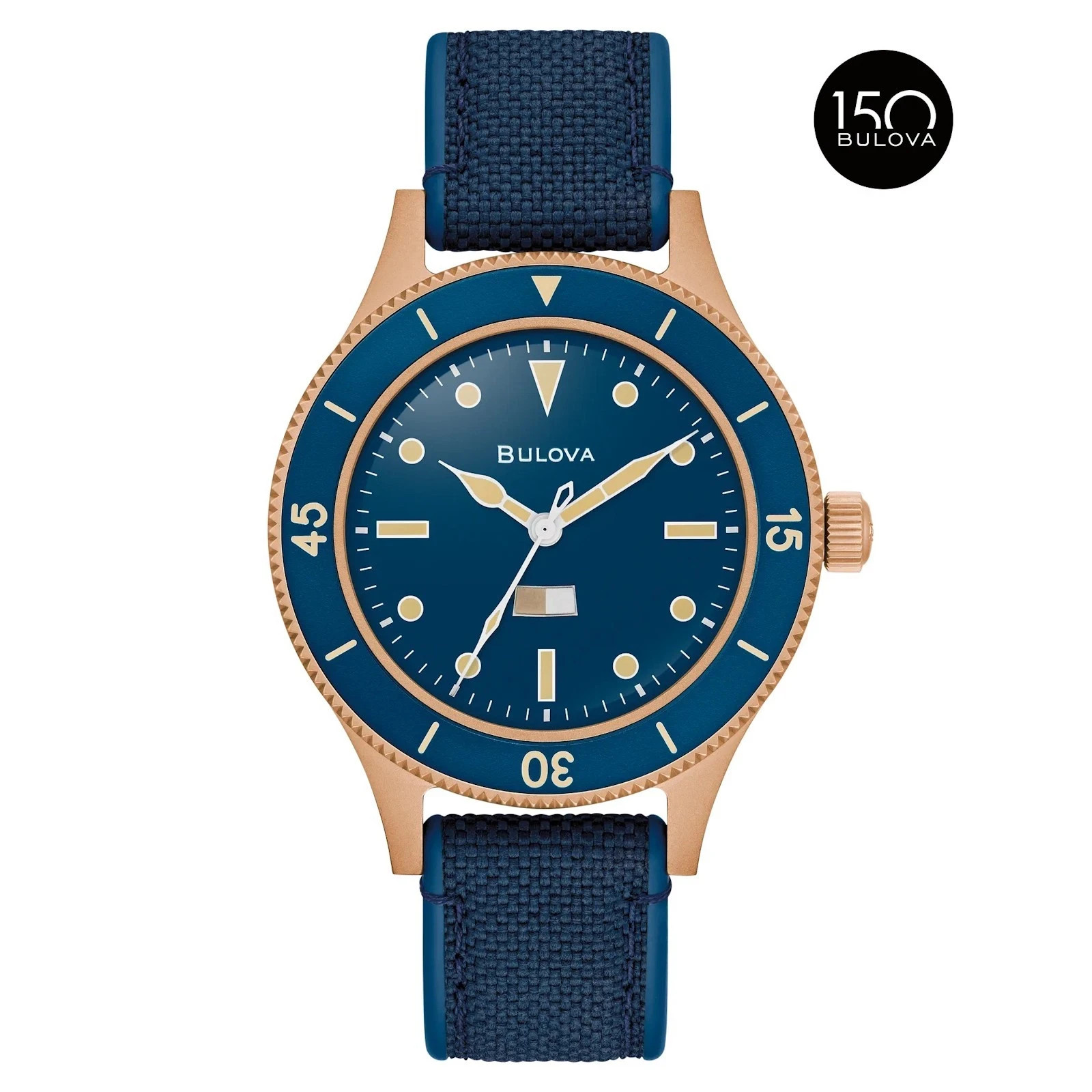 Bulova MIL-SHIPS 98A325 Automatic Blue Dial Bronze Case CORDURA Strap Men Watch