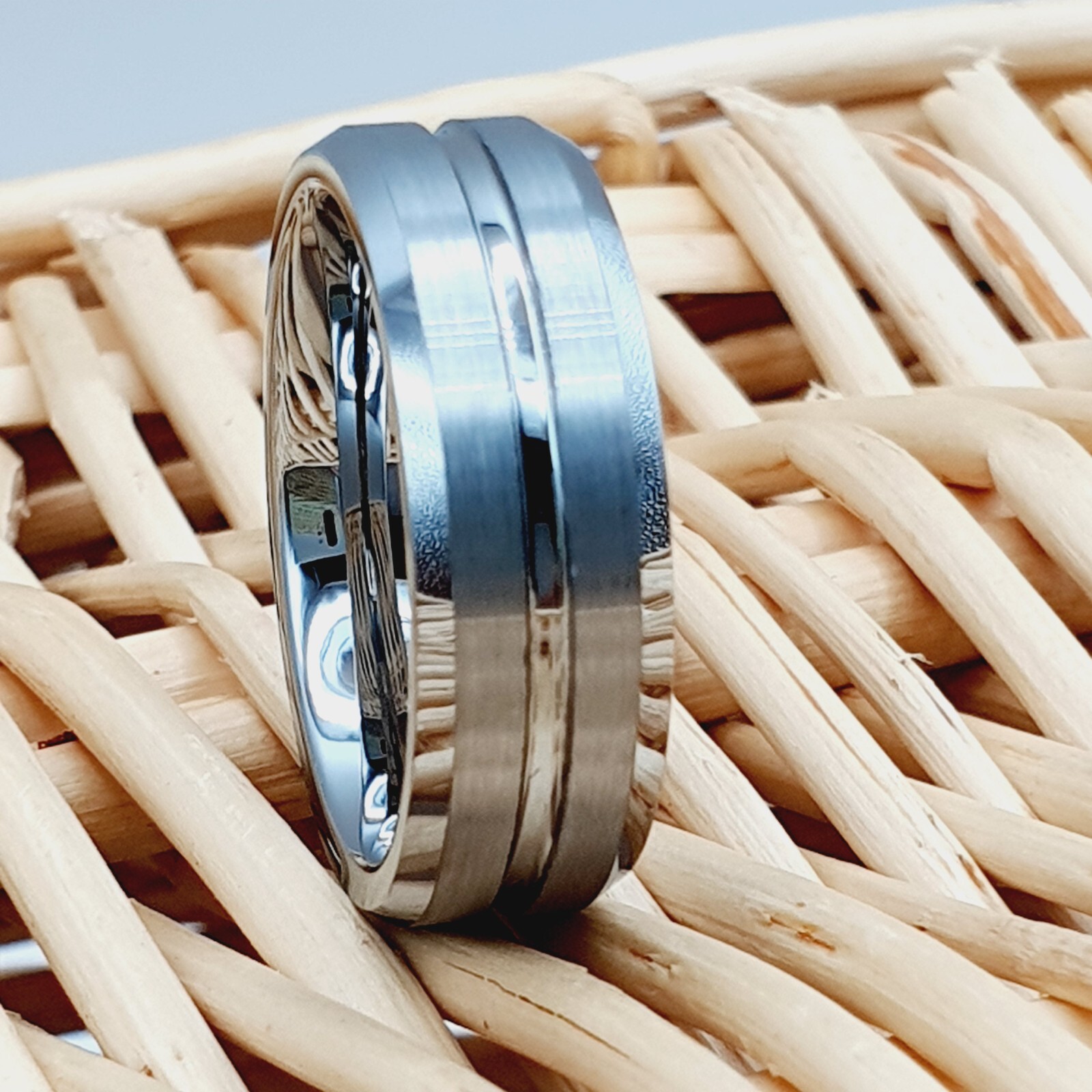 Matte Groove Tungsten Wedding Band Anniversary Promise Ring Silver Tungsten Ring