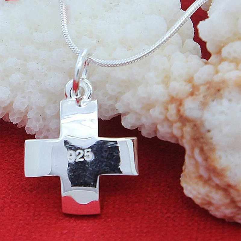 925 Sterling Silver Cross Pendant Necklace Men Women Snake Chain 16-30 Inch