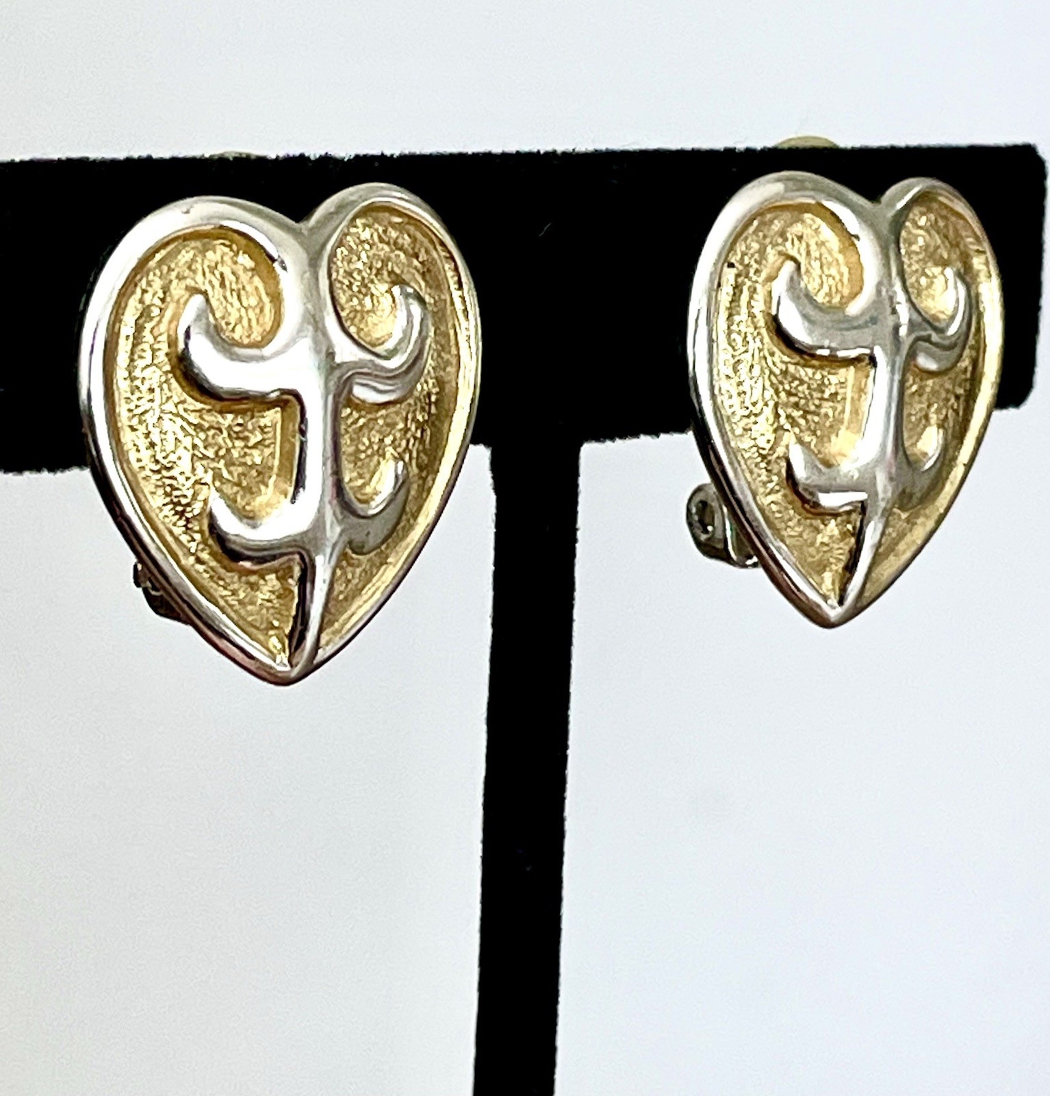 Erwin Pearl Vintage Gold & Silver Heart Clip On Earrings Royalcore Sparkle Chic