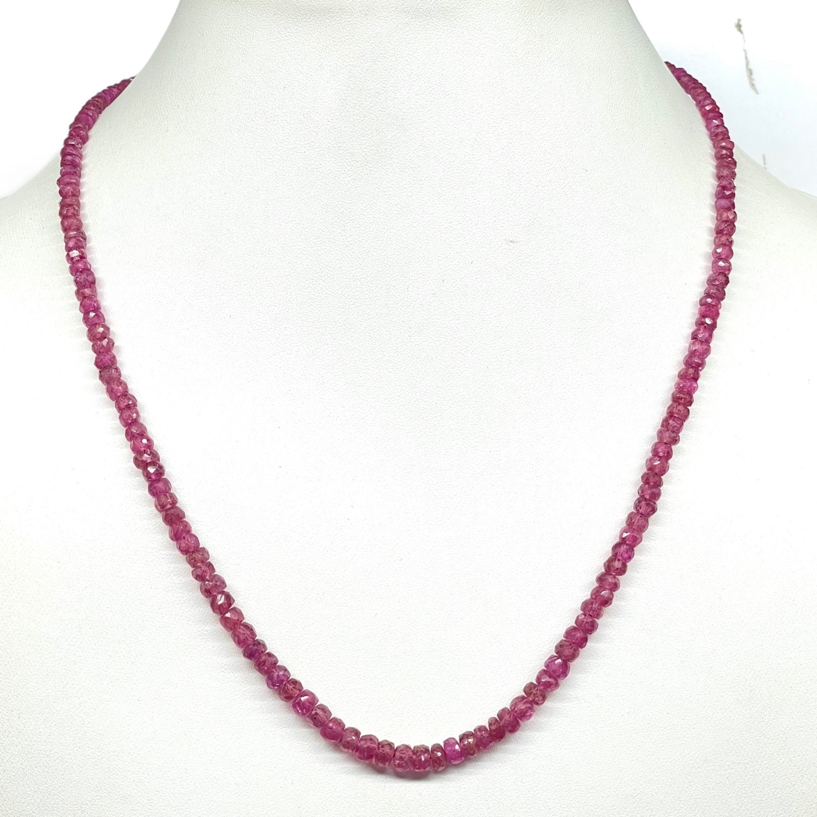 18 Inch Natural Mozambique Ruby Necklace 3-4.5mm Faceted Beads 925 Silver Clasp