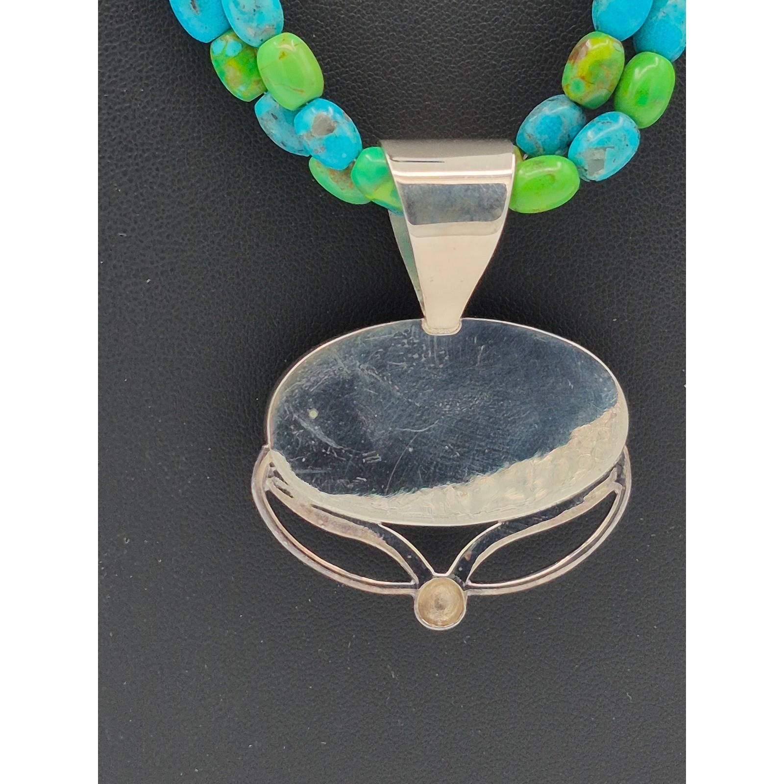 Vintage Jay King Necklace Turquoise Green Mojave Inlay Pendant Double Strand 925