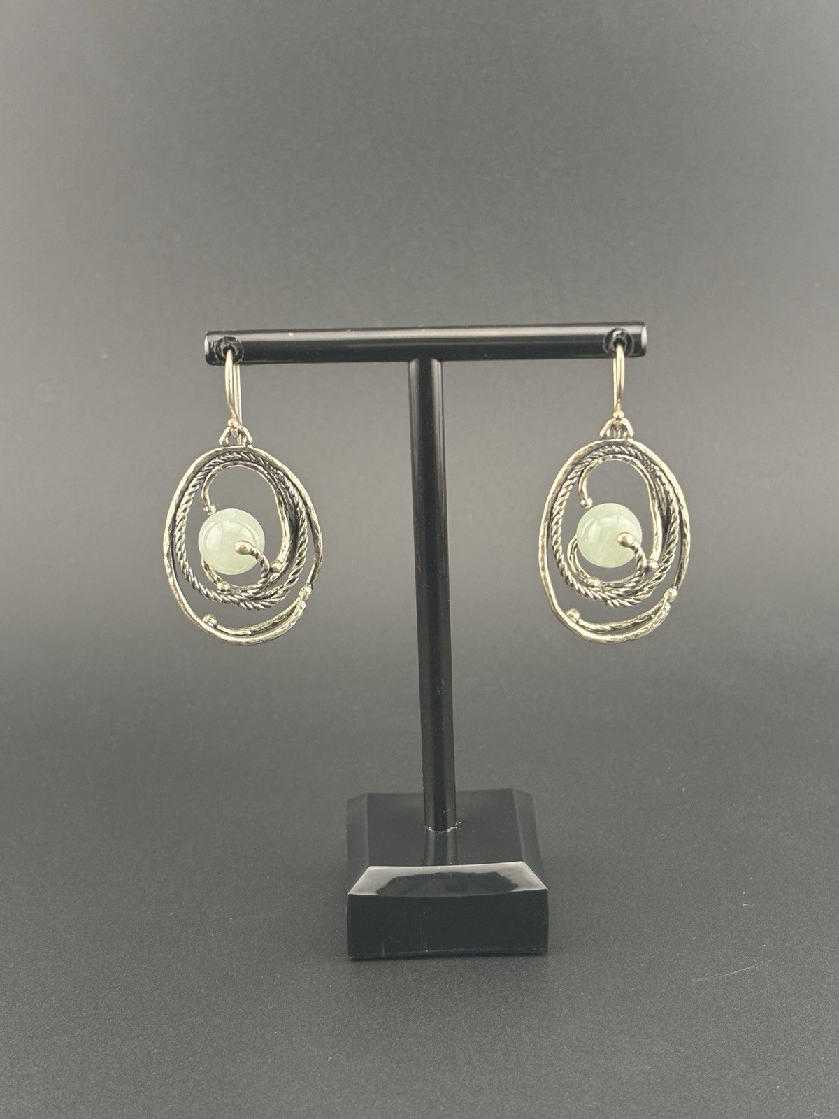 PZ Paz Creations 925 Sterling Silver Pale Green Stone Orbital Earrings Israel