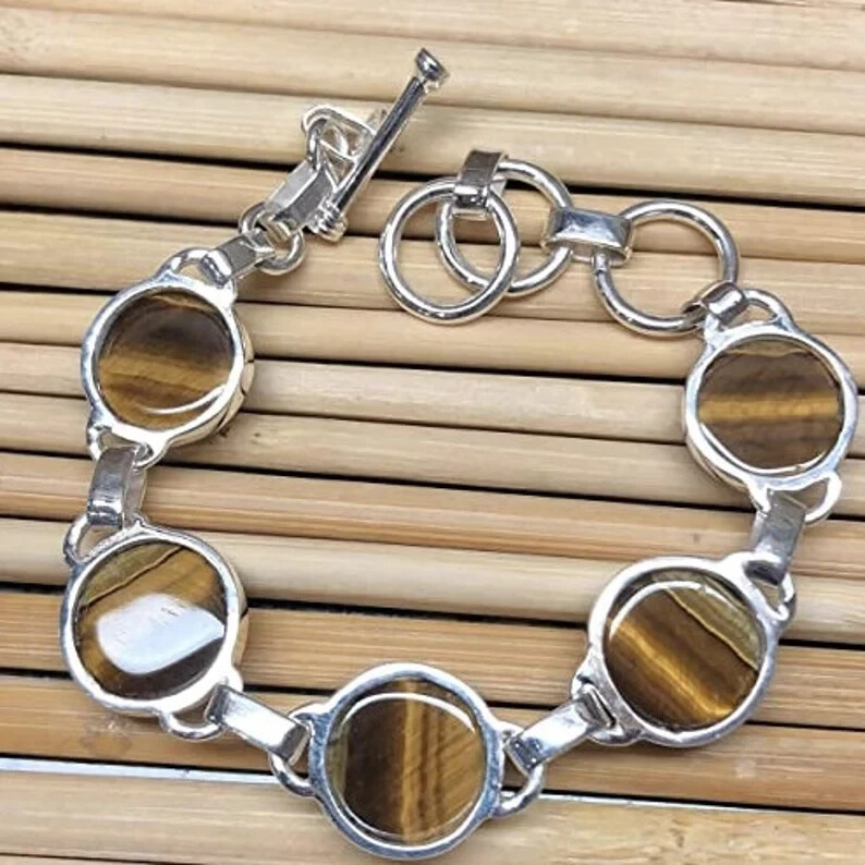 925 Sterling Silver Natural Tiger Eye Bracelet Protection Jewelry Birthday Gifts