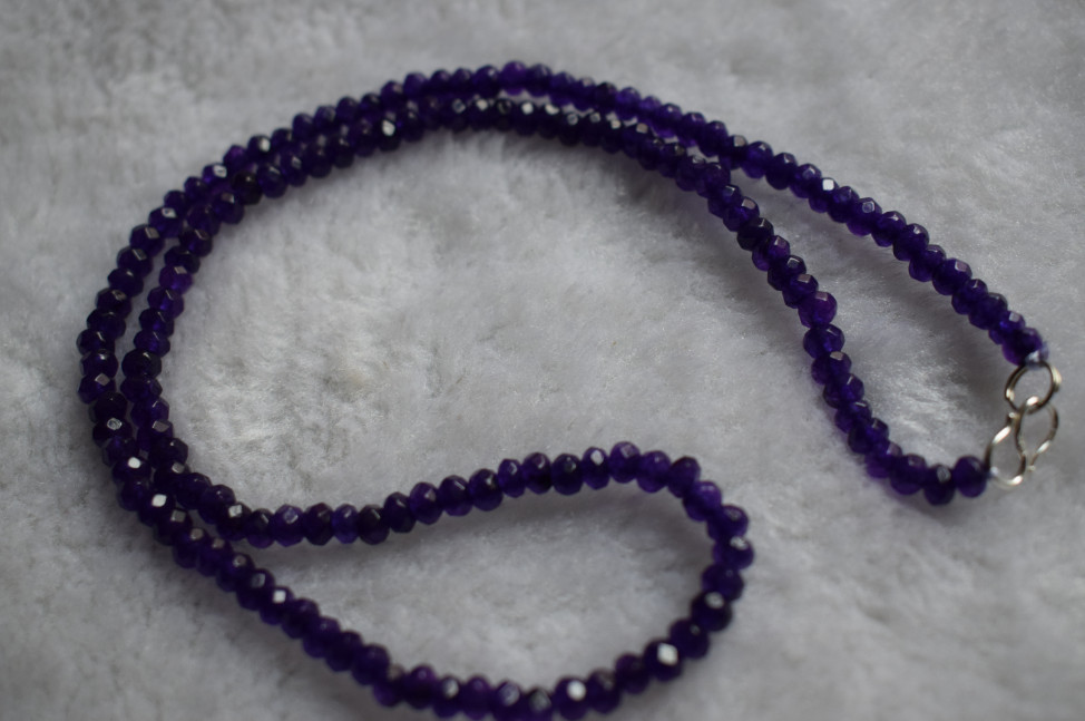 4x6mm Faceted Purple Amethyst Gems Roundelle Necklaces18″ 925 Silver