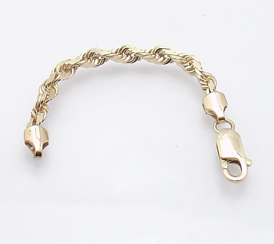 4.5mm Diamond Cut Rope Chain Necklace Extender Real Solid 14K Yellow Gold