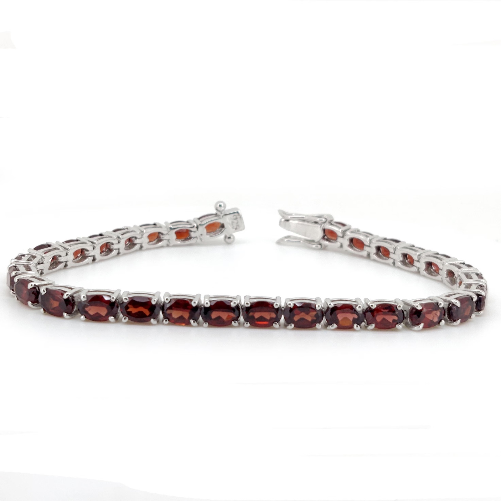 Garnet Tennis Bracelet 925 Sterling Silver Oval Gemstone January Birthstone
