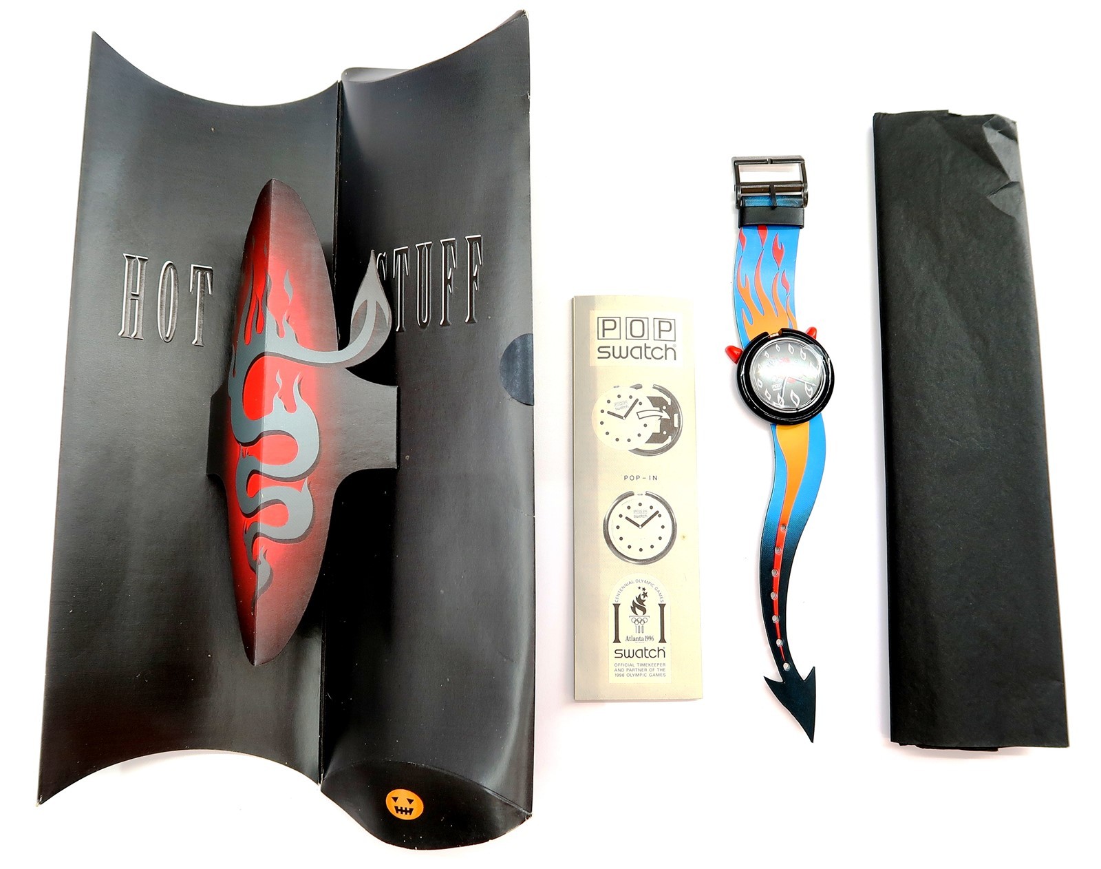 Swatch POP Watch HOT STUFF Devil PMB103 Halloween 1995 Special Package Set N2
