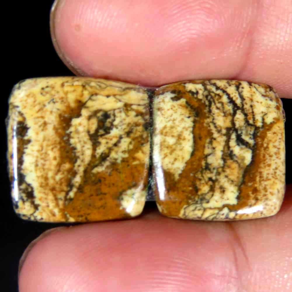 18.00Cts.100%Natural Designer Picture Jasper Cushion 15x15x3mm cab Pair Gemstone