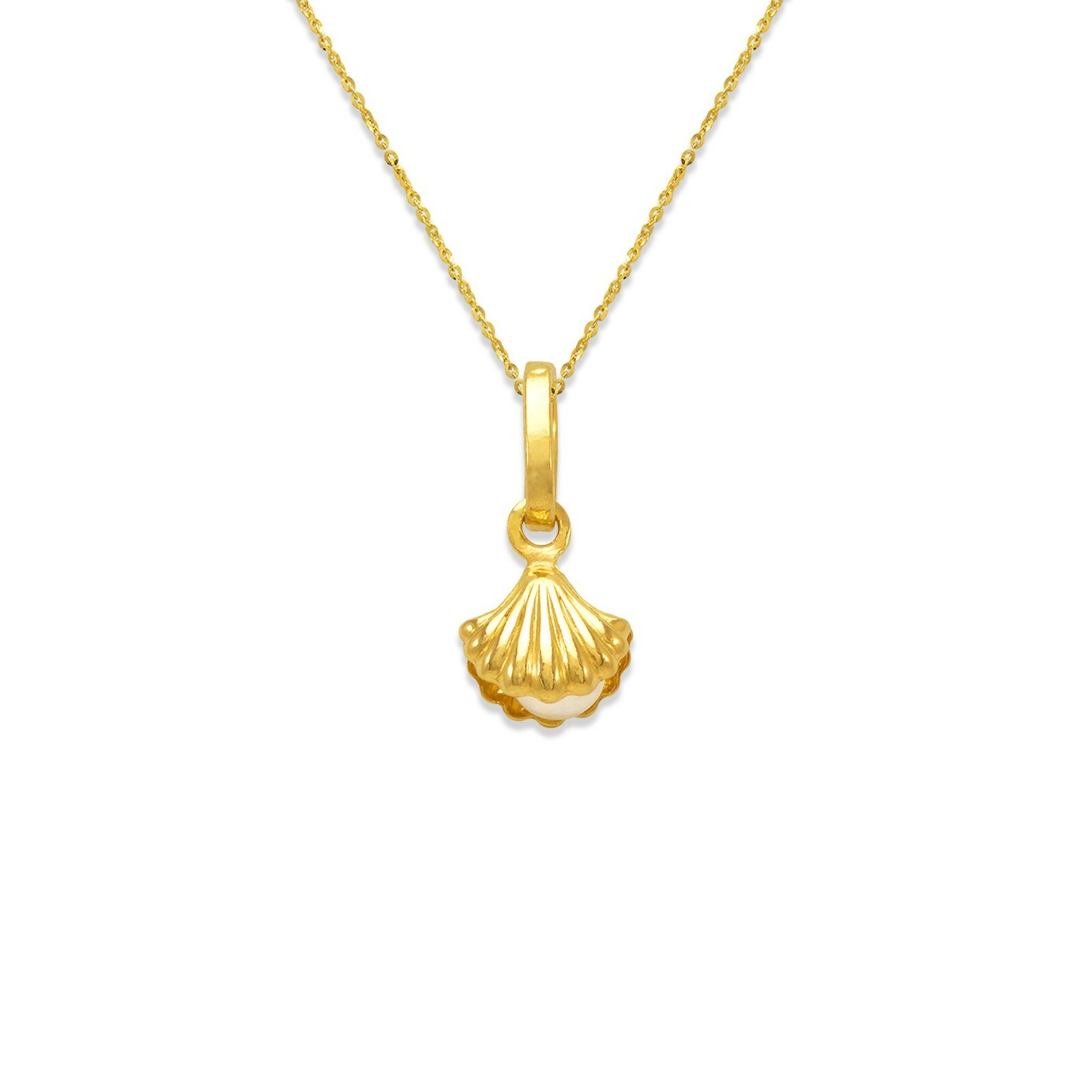 Seashell Clam With Pearl Pendant Charm Ocean Jewelry Real 14K Yellow Gold Italy
