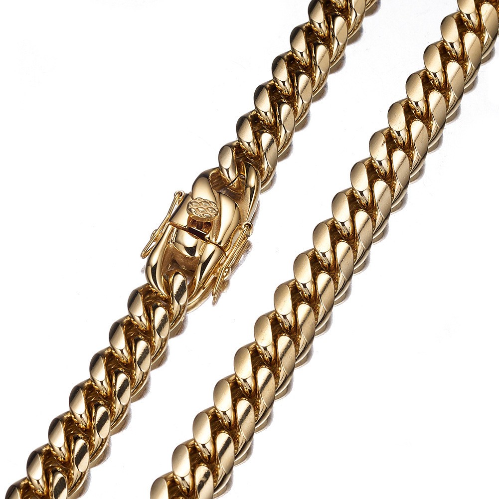 6-22MM Full Stainless Steel 18K GP Miami Hip Hop Cuban Chain Necklace Bracelet