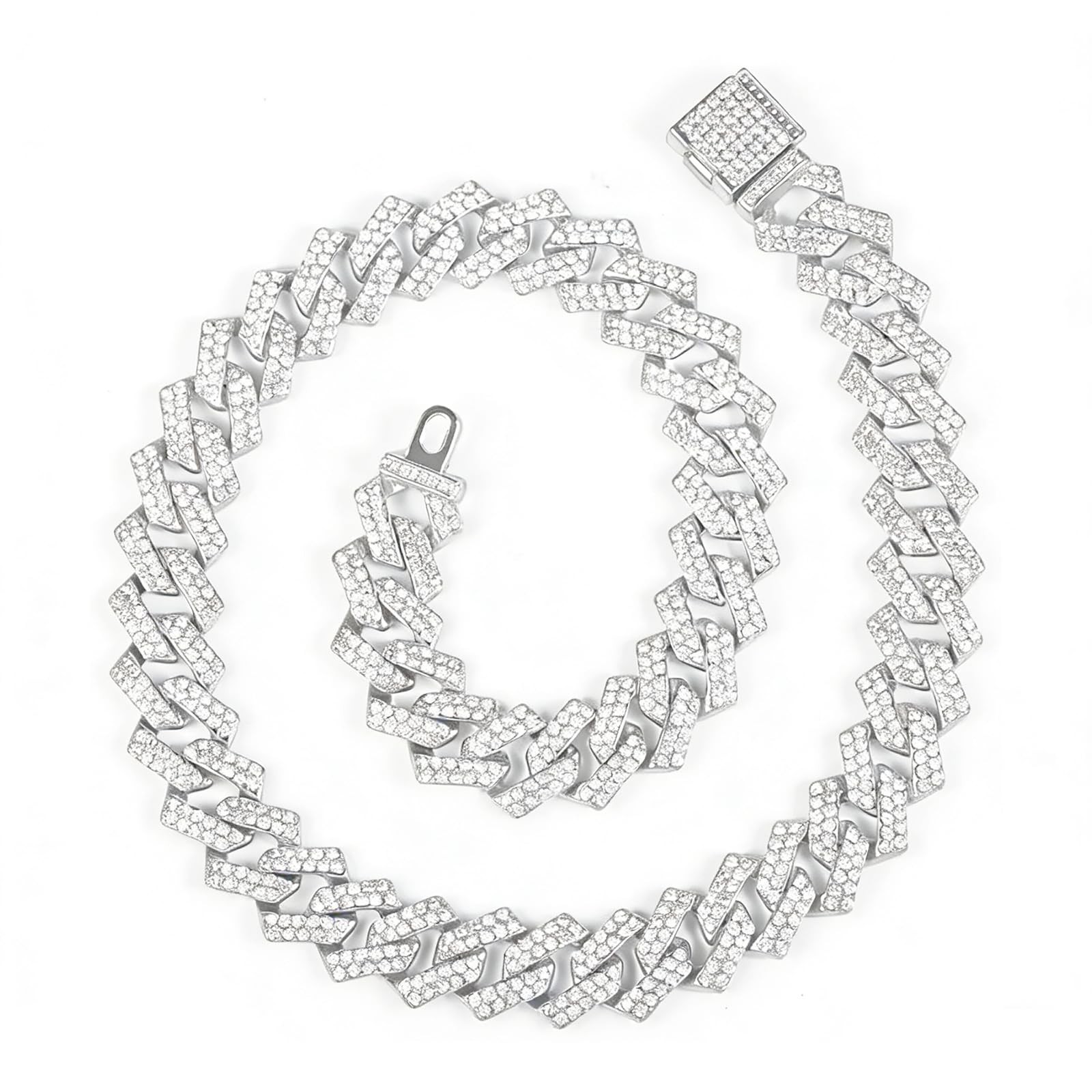 Cuban Link Chain Mens Iced Out Miami Necklace Silver Bling Diamond 20in