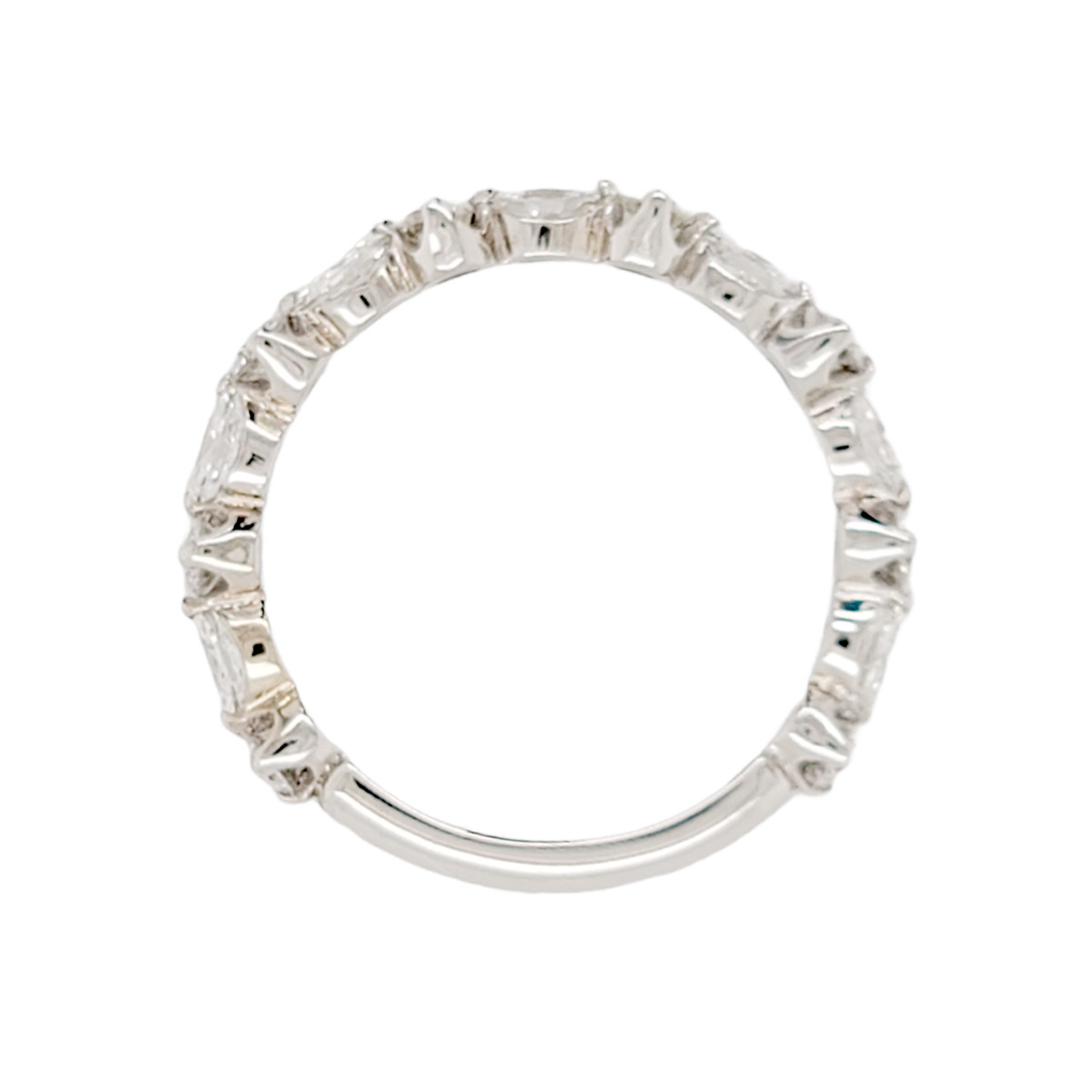 0.89 CT Round & Marquise Diamond In 14K White Gold Wedding Band Ring Size 7