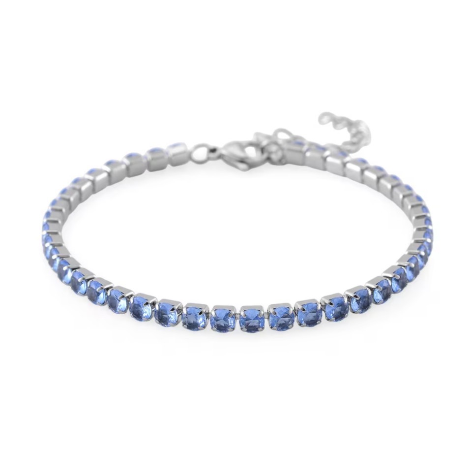 Simulated Blue Diamond Set Tennis & Curb Bracelets Stainless Steel 7.50-9.0in