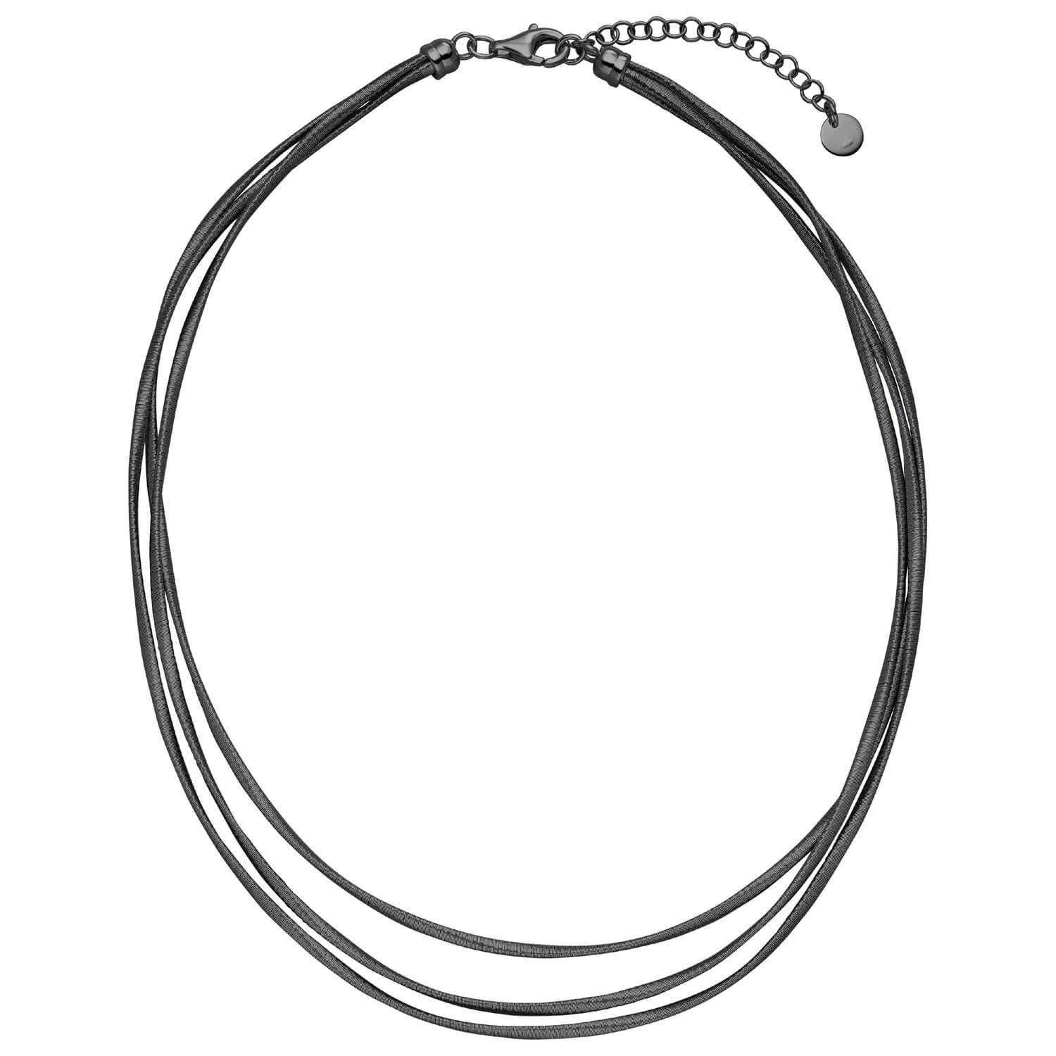 Choker Necklace 925 Silver Black Ruthenated Frosted 3 Row 42-47cm