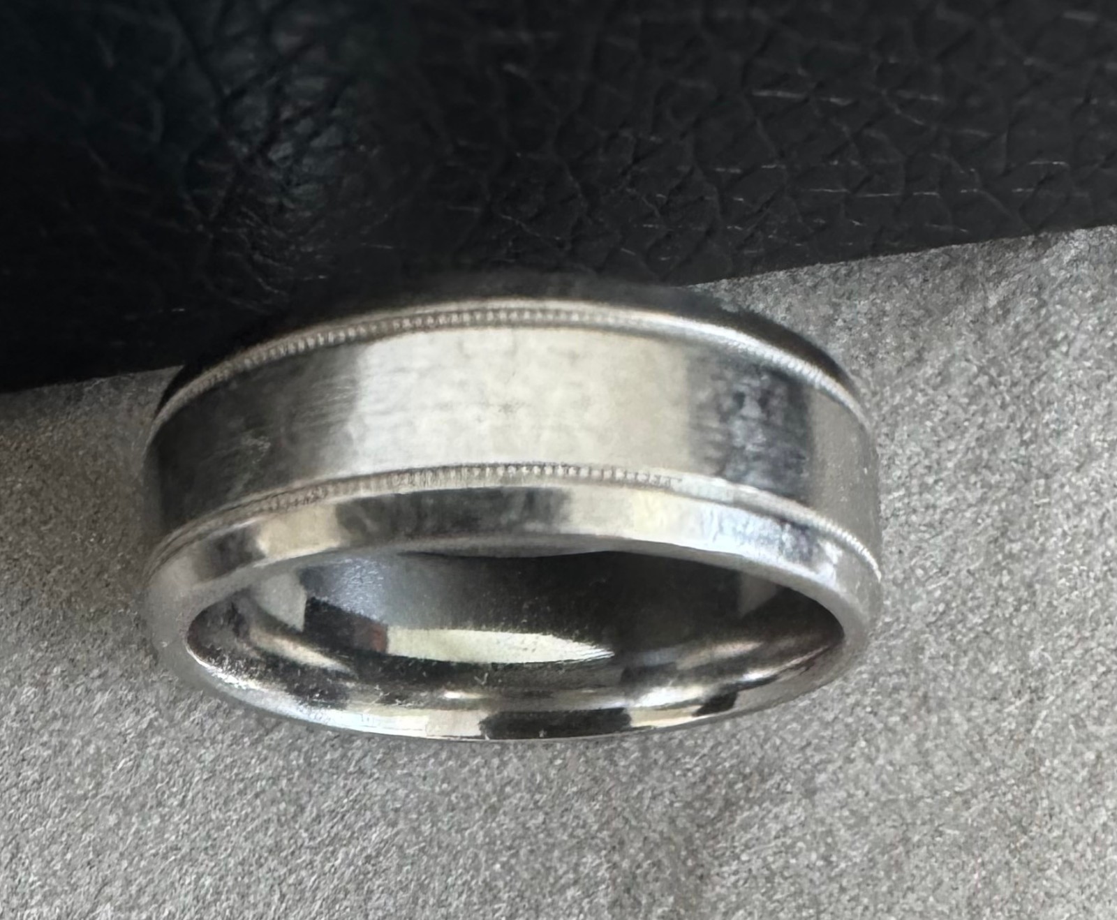 Turin Palladium Ring Satin Finish Center Dual Offset Milgrains – 7mm – Size 9.5