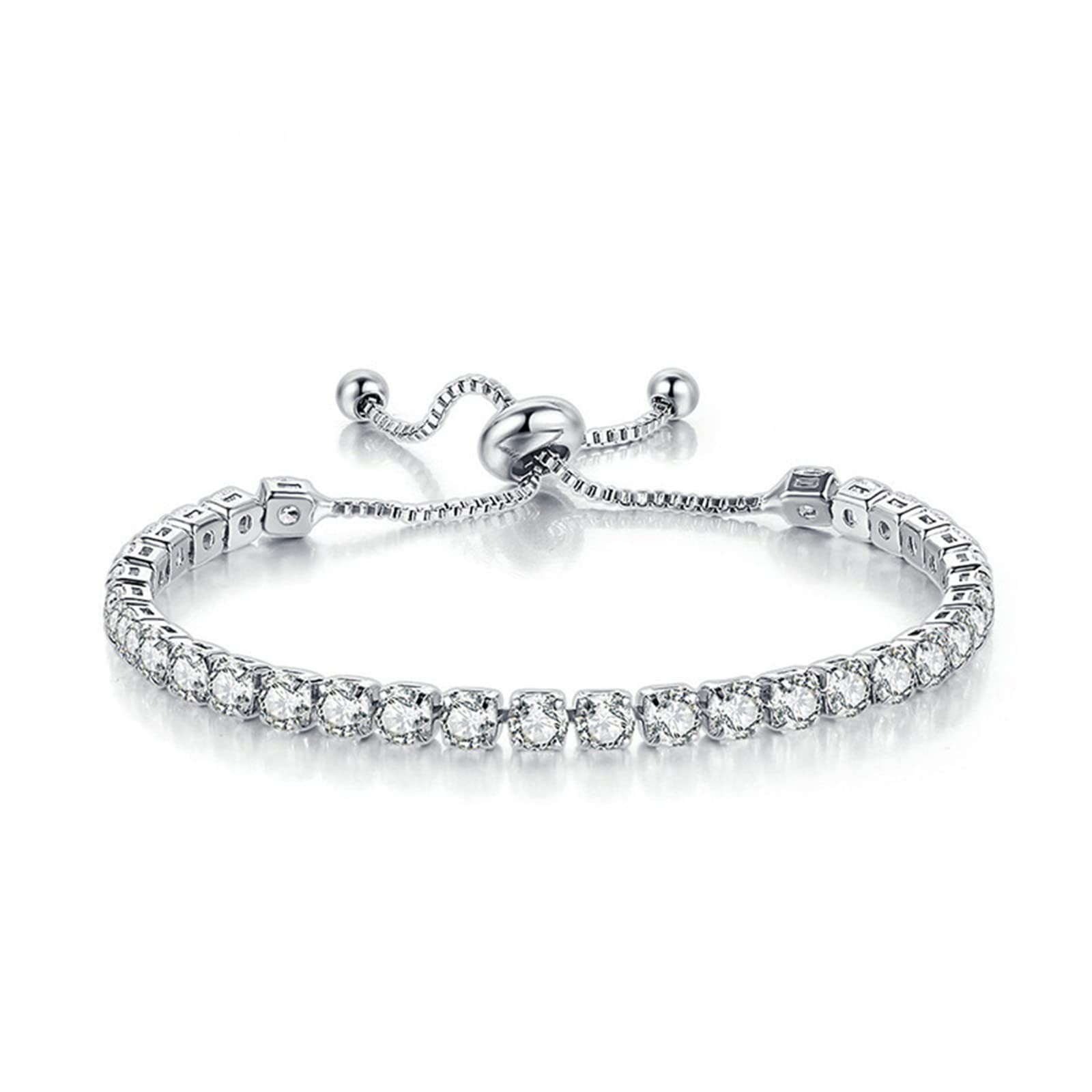 14K Gold Silver Plated Adjustable Rhinestone Beads Bracelet for Women