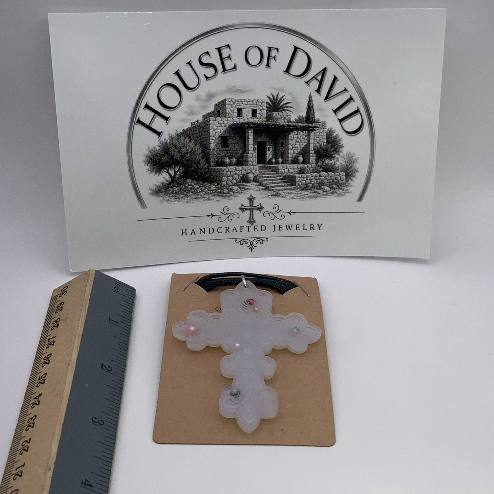 House Of David Handmade Cross Necklace Floating 3D Pearls