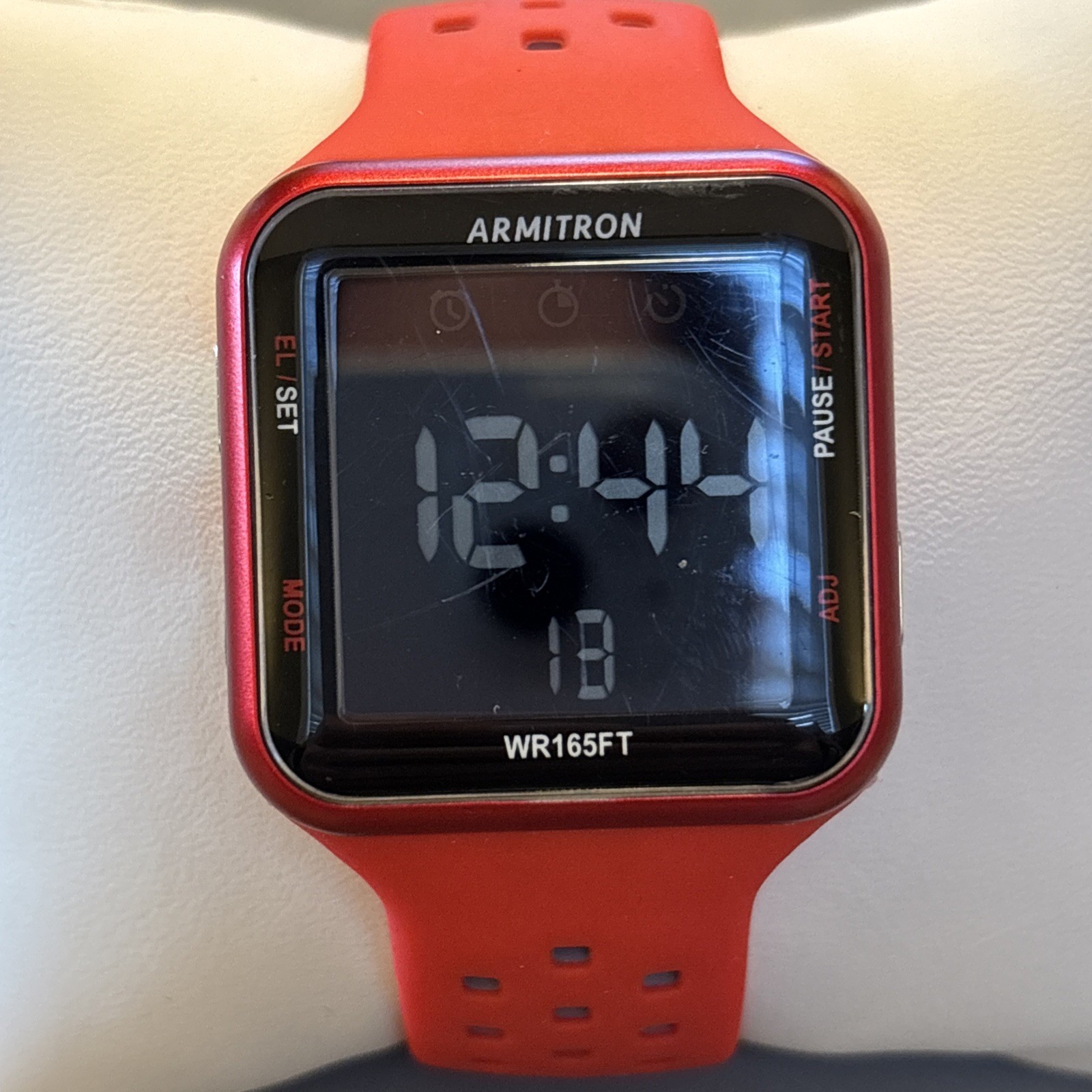 Armitron Pro Sport Digital Watch M1179A Red Stainless Silicone Band WR 165ft 50m