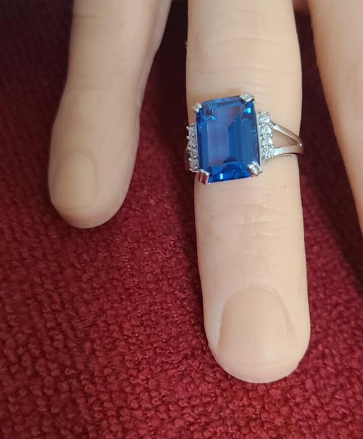Blue Lab Created Spinel and White Cubic Zirconia Rhodium Over SterlingSilver