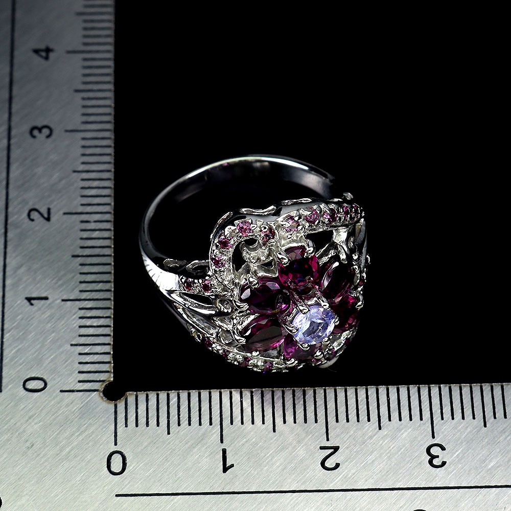 925 Sterling Silver Ring Oval Rhodolite Garnet Tanzanite Natural Gemstone Size 9