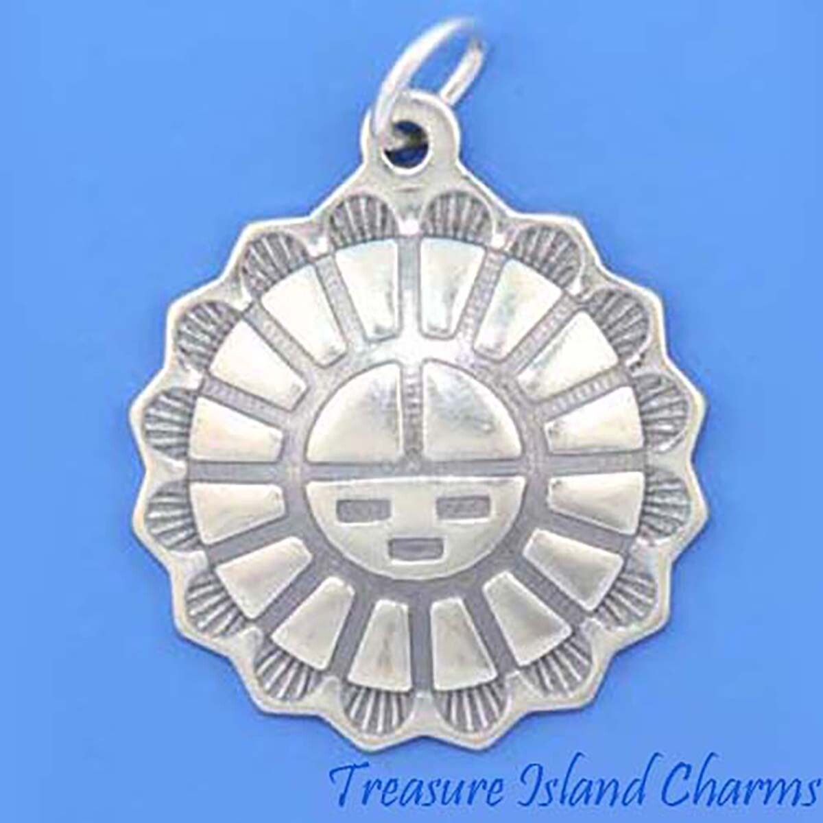 Native American Indian Sun Face 925 Solid Sterling Silver Charm Pendant Sunface