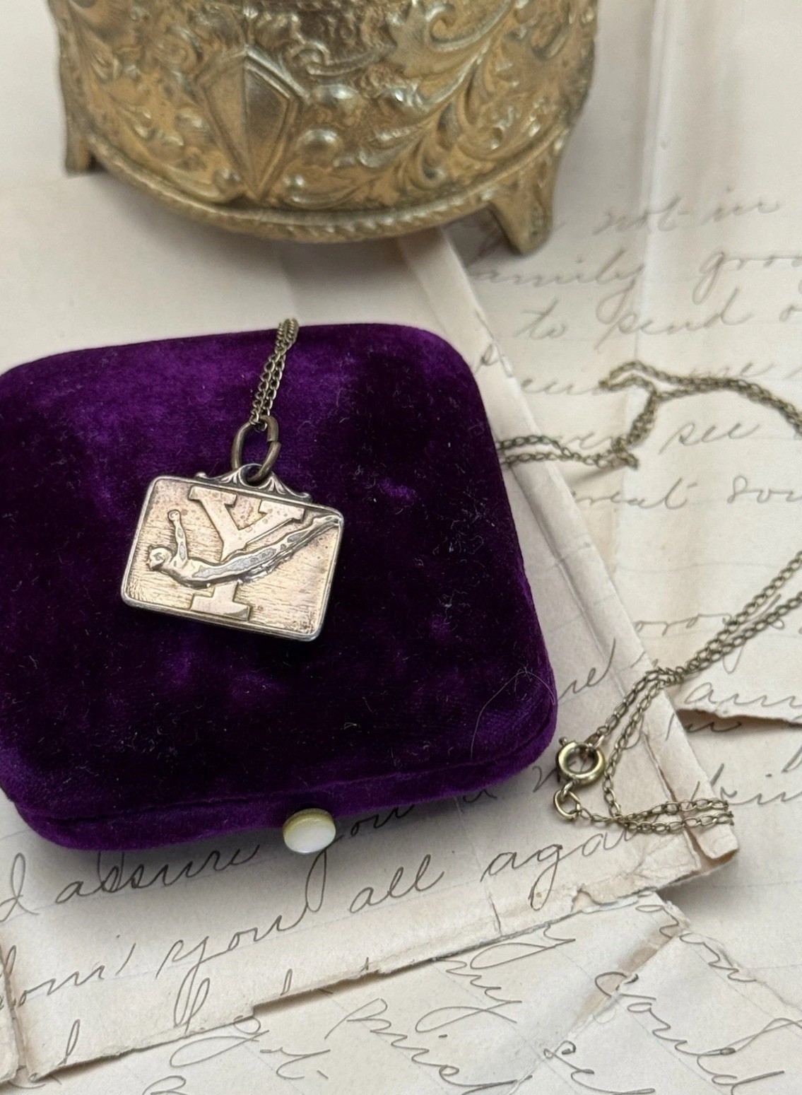 Vintage Charm Pendant Necklace Diver “Y” The Kinney Co. Gold-Filled 1944 Sports