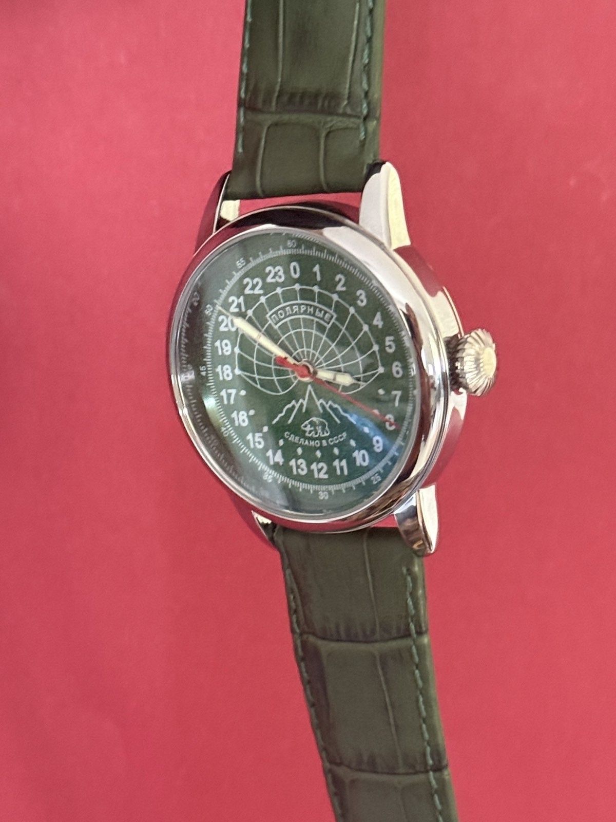 Watch 24h Mechanical Raketa Wrist Men Soviet USSR Polar Day Russian Rare Green