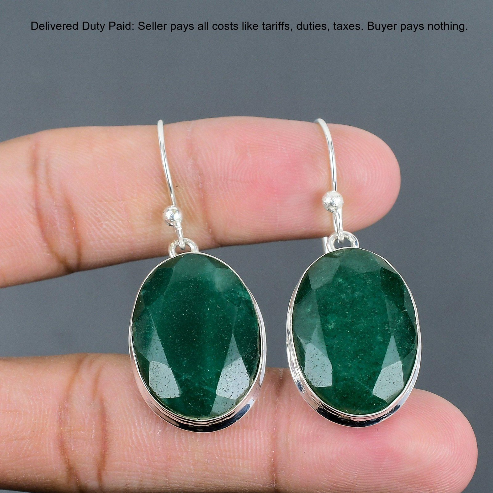 Valentines Sale 925 Sterling Silver Zambian Emrald Stone Drop Dangle Earrings