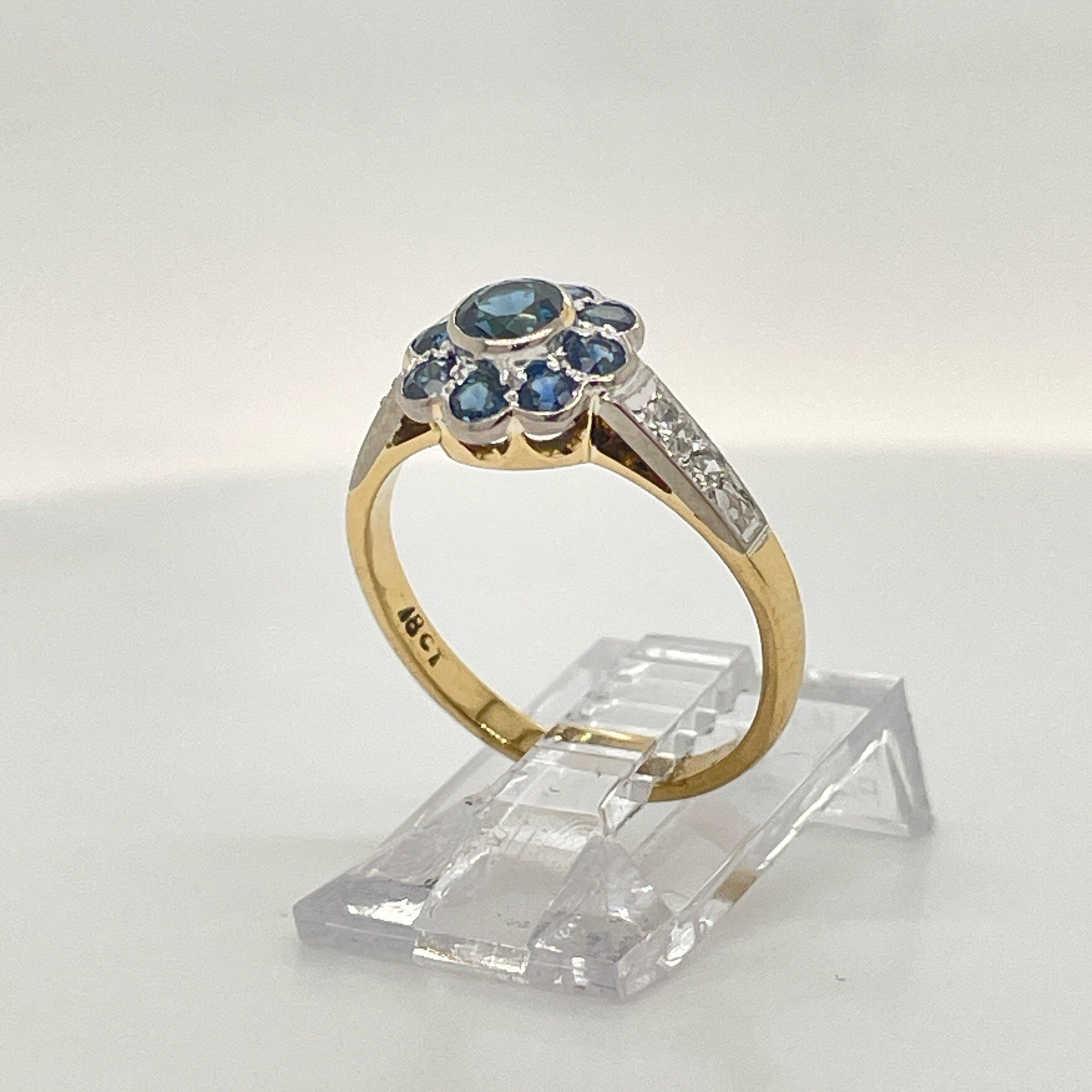 Vintage 18k Yellow & White Gold Sapphire Floral Diamond Ring Size 4 3/4 – 2.4 Gr
